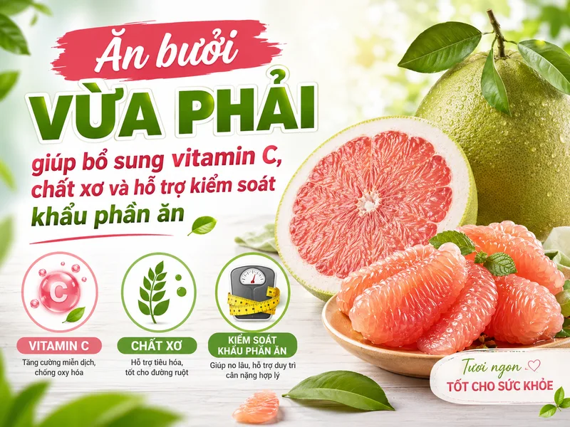 Ăn bưởi vừa phải giúp bổ sung vitamin C, chất xơ và hỗ trợ kiểm soát khẩu phần ăn